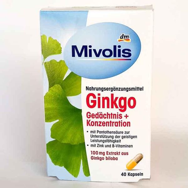 Гінкго білоба Mivolis Ginkgo Gedachtnis + Konzentration Пам'ять + концентрація, 40 капсул, Німеччина, Вітаміни та харчові добавки 20230710001 фото