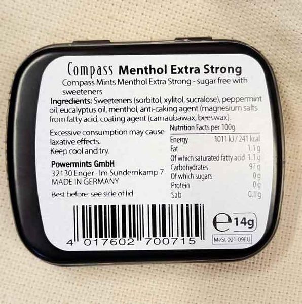 Льодяники Compass Menthol extra strong 12шт по 14g мятні без цукру Німеччина 20221110006 фото