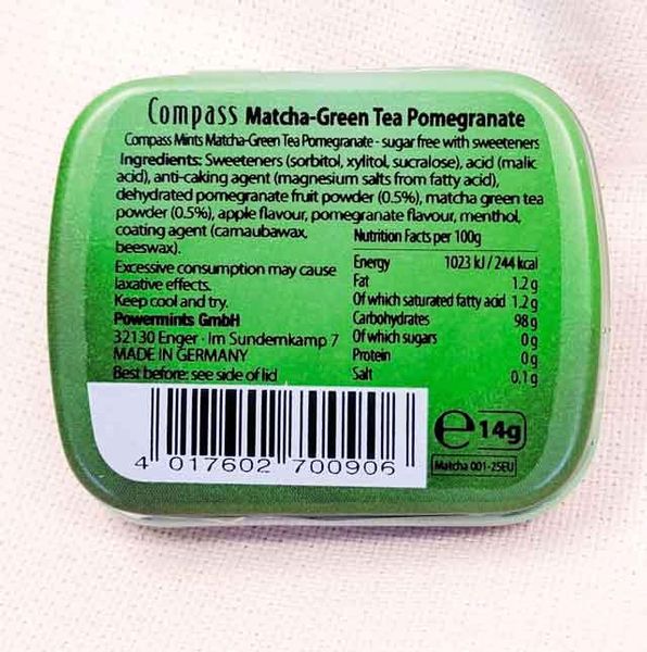 Льодяники Compass Matcha Green Tea Pomegranate 12шт по 14g з смаком гранату без цукру Німеччина 20221110003 фото