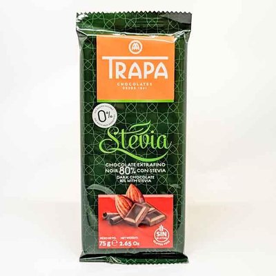 Екстра чорний шоколад зі стевією Trapa Stevia Dark Chocolate 80% cacao, 75 г Іспанія 2372280 фото