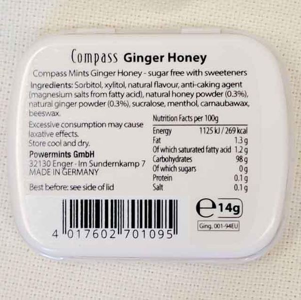 Льодяники Compass Ginger Honey з смаком імбиру та меду 12шт по 14g без цукру Німеччина 20221110005 фото