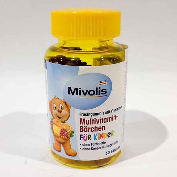 Мультивітамін Для Дітей Mivolis Multivitamin-Bärchen Für Kinder жувальні ведмедики 60 Шт. Німеччина, Вітаміни та харчові добавки НФ-00000732 фото