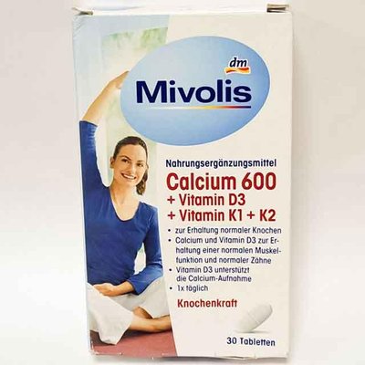 Біологічно активні добавки Кальцій 600 + D3 + K1 + K2 таблетки Mivolis Calcium, 30 шт (Німеччина), Вітаміни та харчові добавки 20220707003 фото