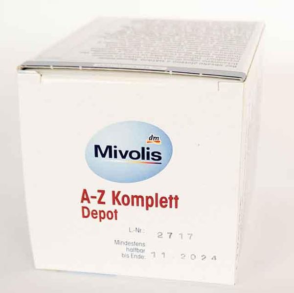 Вітамінний комплекс Mivolis A-Z Depot 24 вітамінів та мінералів з лютеїном 100 шт Німеччина, Вітаміни та харчові добавки 20220707002 фото