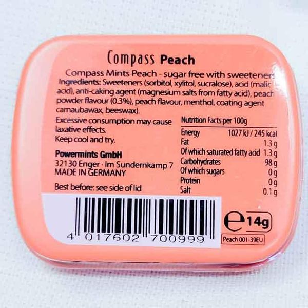 Льодяники з смаком персику Compass Peach 12шт по 14g без цукру Німеччина 20221110005 фото